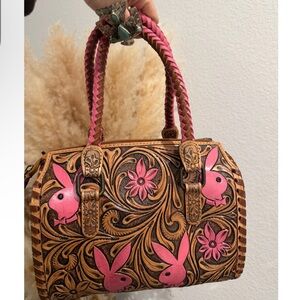 Leather Speedy Handbag Playboy Bunny Design Authentic Western sz small